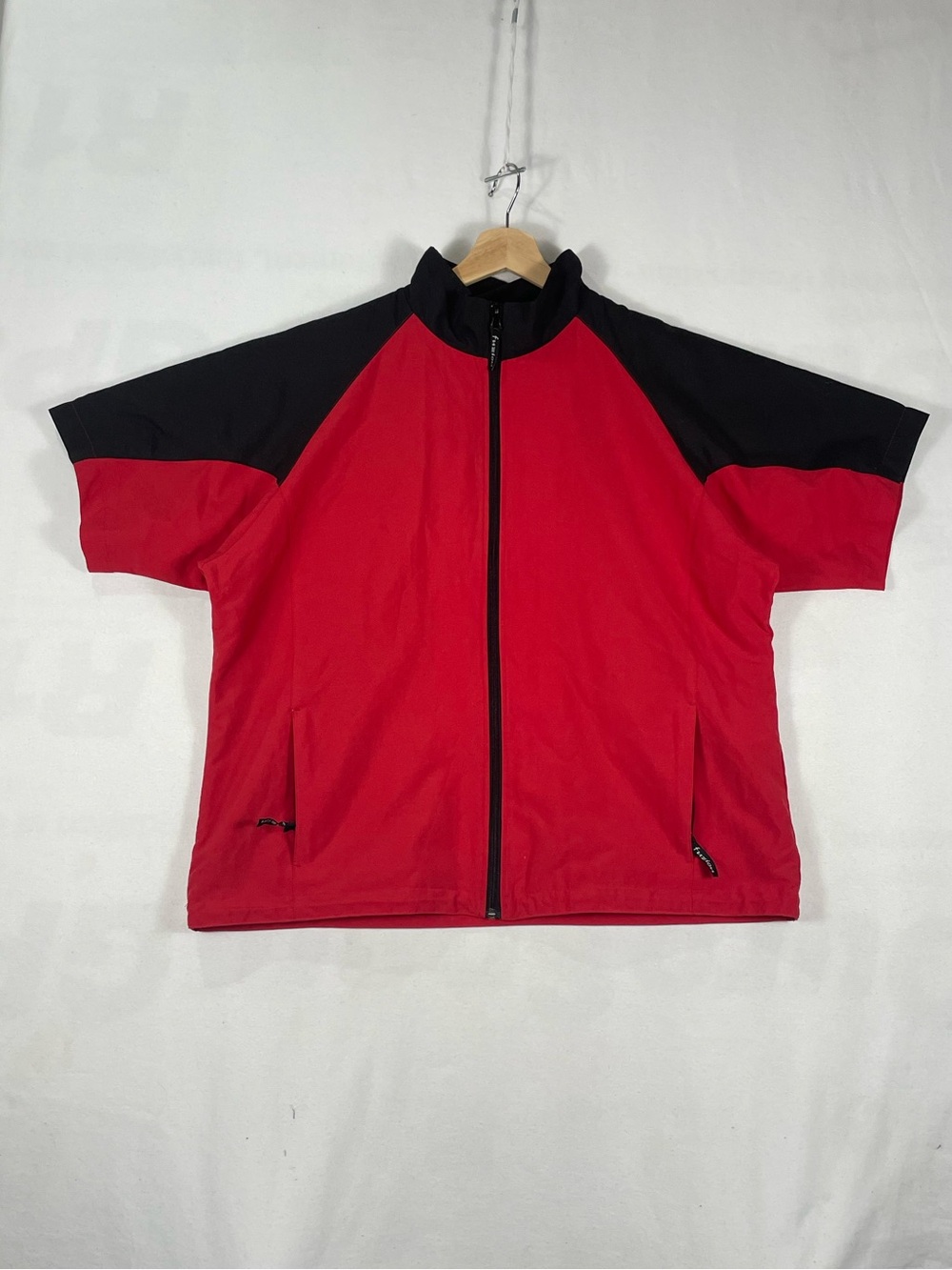 Vintage Y2K FUZION Shortsleeve Full Zip Jacket Windbreaker Golf Red Black Sz XL